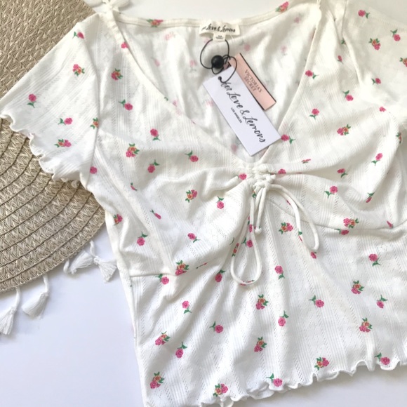 For Love And Lemons Blossom Pointelle Top White Floral Medium NEW - Picture 6 of 8